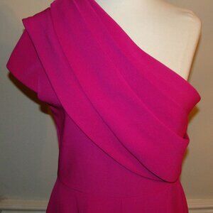 NWT Badgley Mischka Modele Size 10 One Shoulder Fuchsia Full Length Maxi Dress